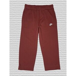 NIKE Ankle Cropped Wide Leg Sweatpants Womens MED Burgundy Drawstring Loungewear
